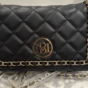 Badgley Mischka Quilted Black Crossbody with Gold Accents